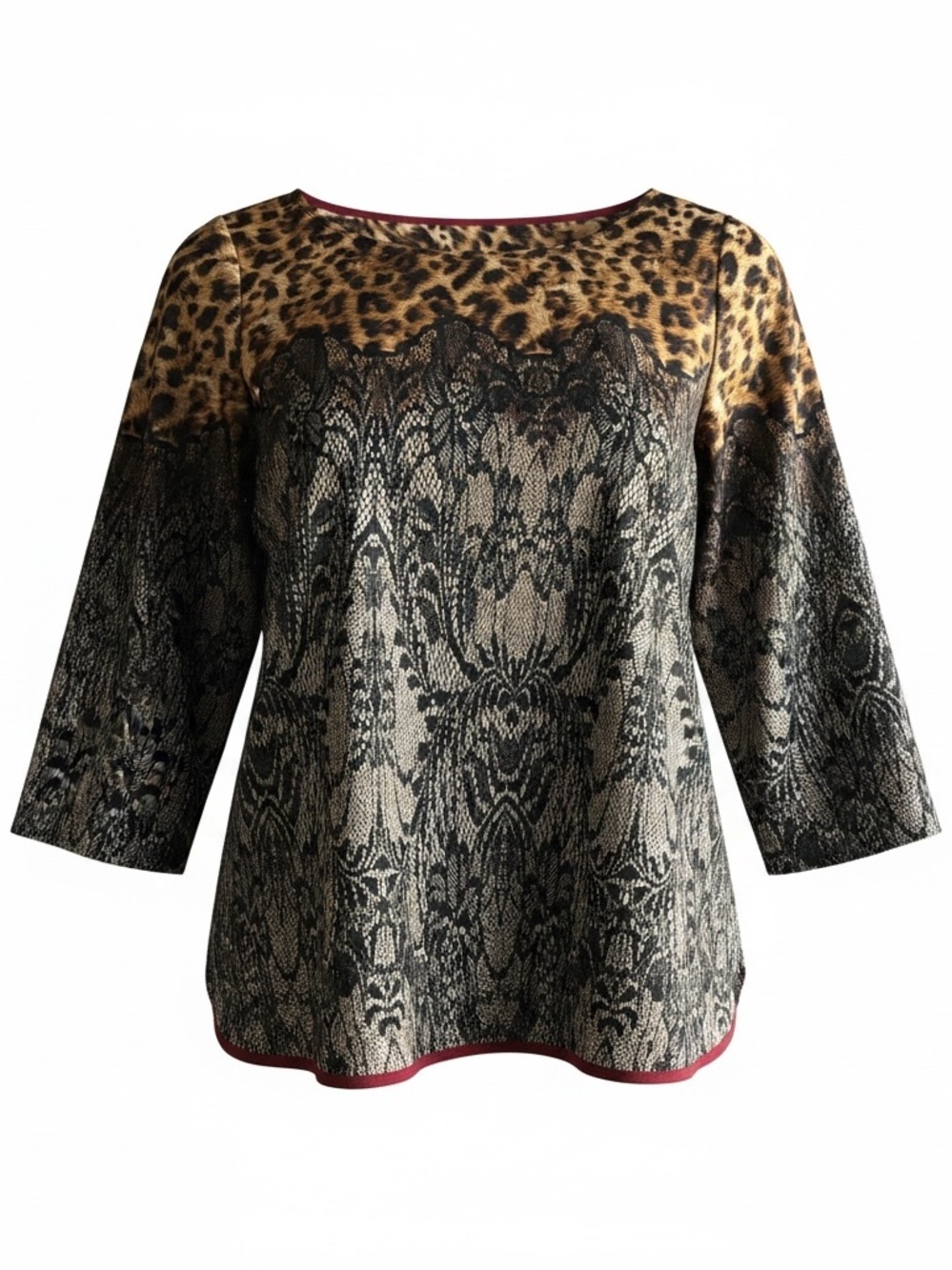 Ann Taylor Leopard-Yoke Lace-Pattern Tunic in Tan and Black